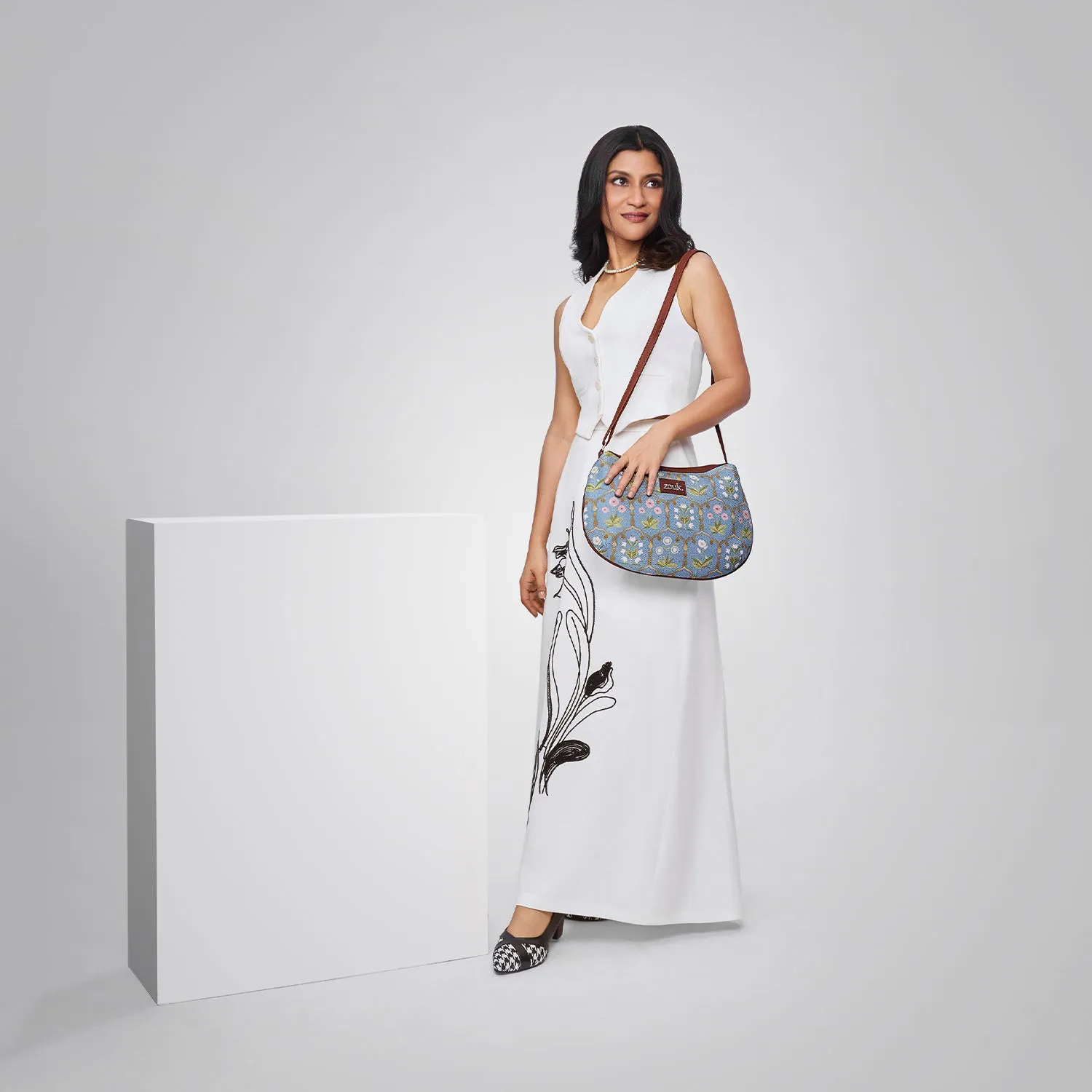 Jaipur Fresco Blue Structured Shoulder Bag