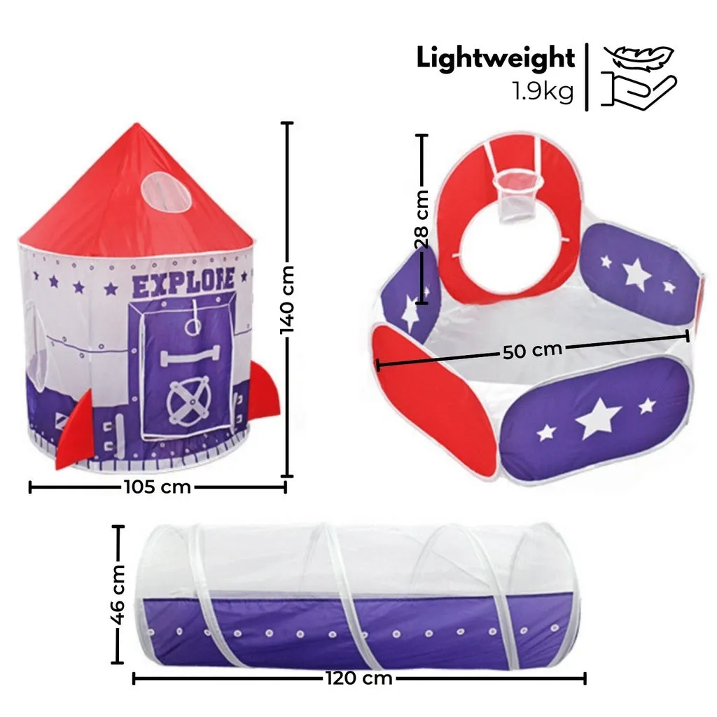 Kids 3 in 1 Spaceship Tent (Purple and Red)