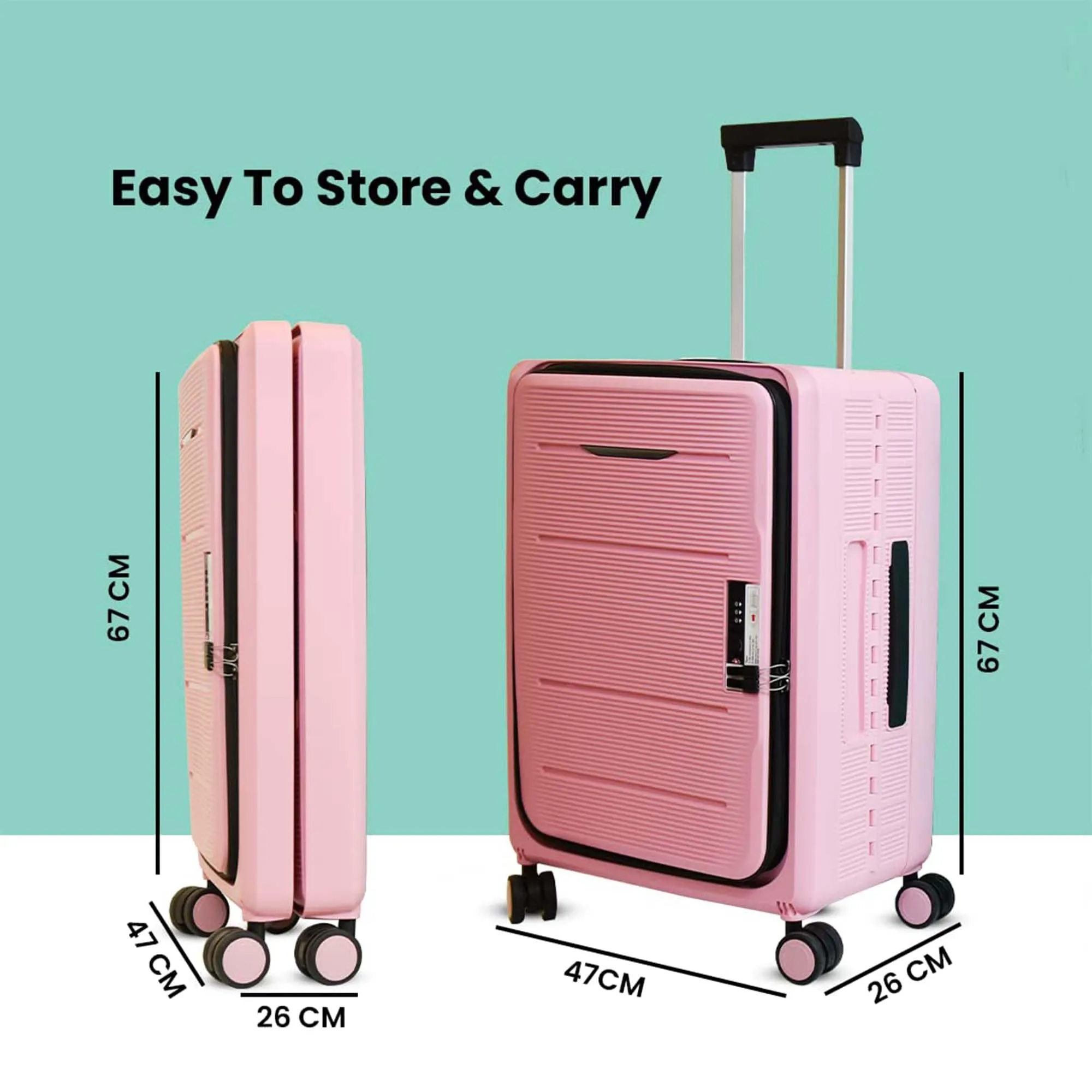 Kuber Industries 26inch Lightweight Collapsible Cabin Trolley Bags with 360 Degree Wheels | Expandable Carry-On Cabin Luggage Suitcase | Lock Foldable Bag for Travel | USHA24P-Rose Pink