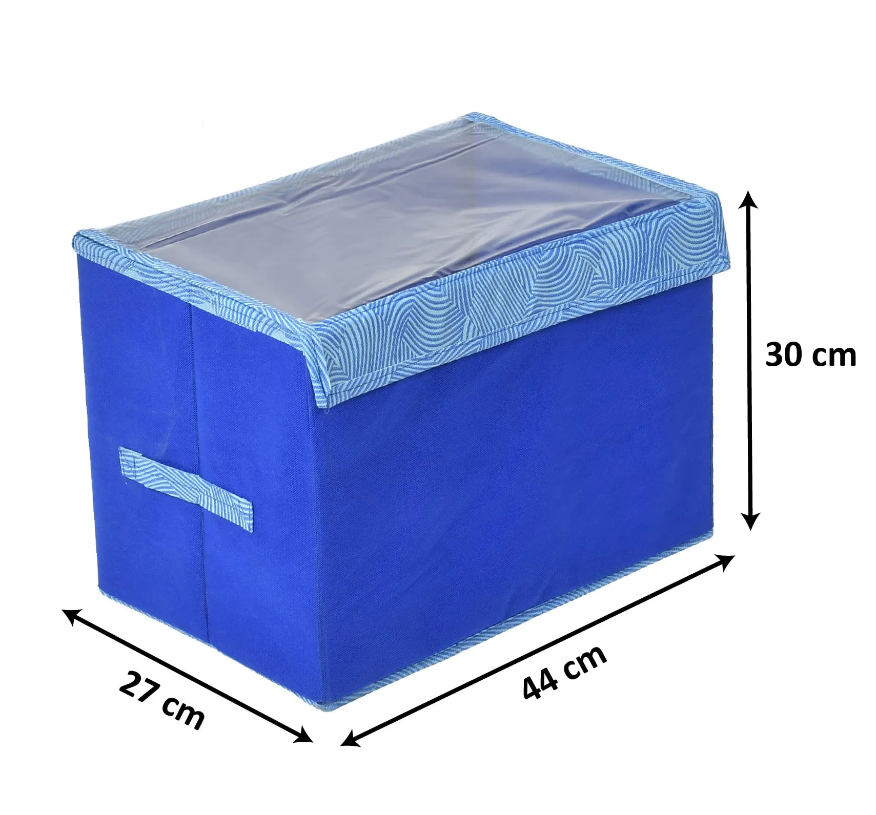 Kuber Industries Lehariya Printed Foldable Large Non-Woven Storage Box/Bin For Books, Towels, Magazines, DVDs & More With Tranasparent Lid (Blue) -44KM0462