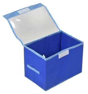 Kuber Industries Lehariya Printed Foldable Large Non-Woven Storage Box/Bin For Books, Towels, Magazines, DVDs & More With Tranasparent Lid (Blue) -44KM0462