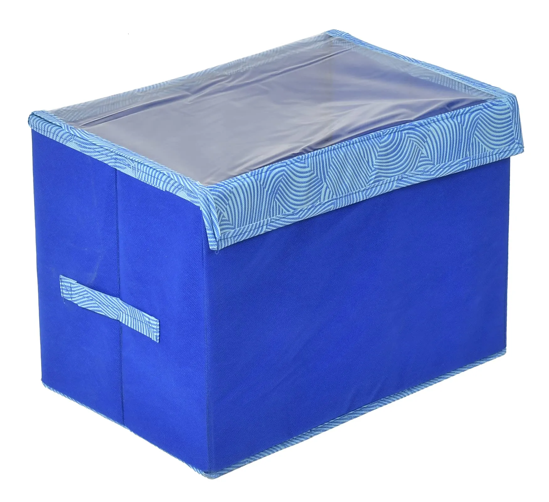 Kuber Industries Lehariya Printed Foldable Large Non-Woven Storage Box/Bin For Books, Towels, Magazines, DVDs & More With Tranasparent Lid (Blue) -44KM0462