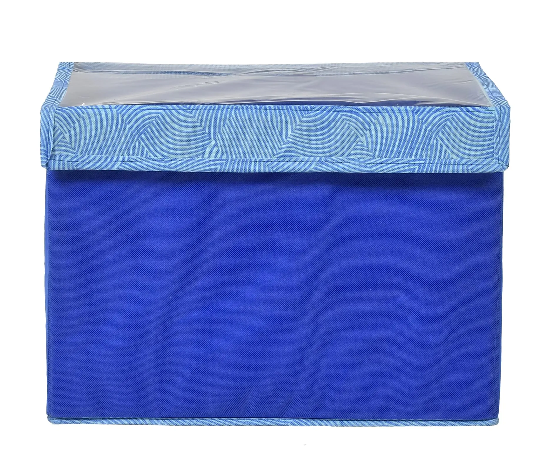 Kuber Industries Lehariya Printed Foldable Large Non-Woven Storage Box/Bin For Books, Towels, Magazines, DVDs & More With Tranasparent Lid (Blue) -44KM0462