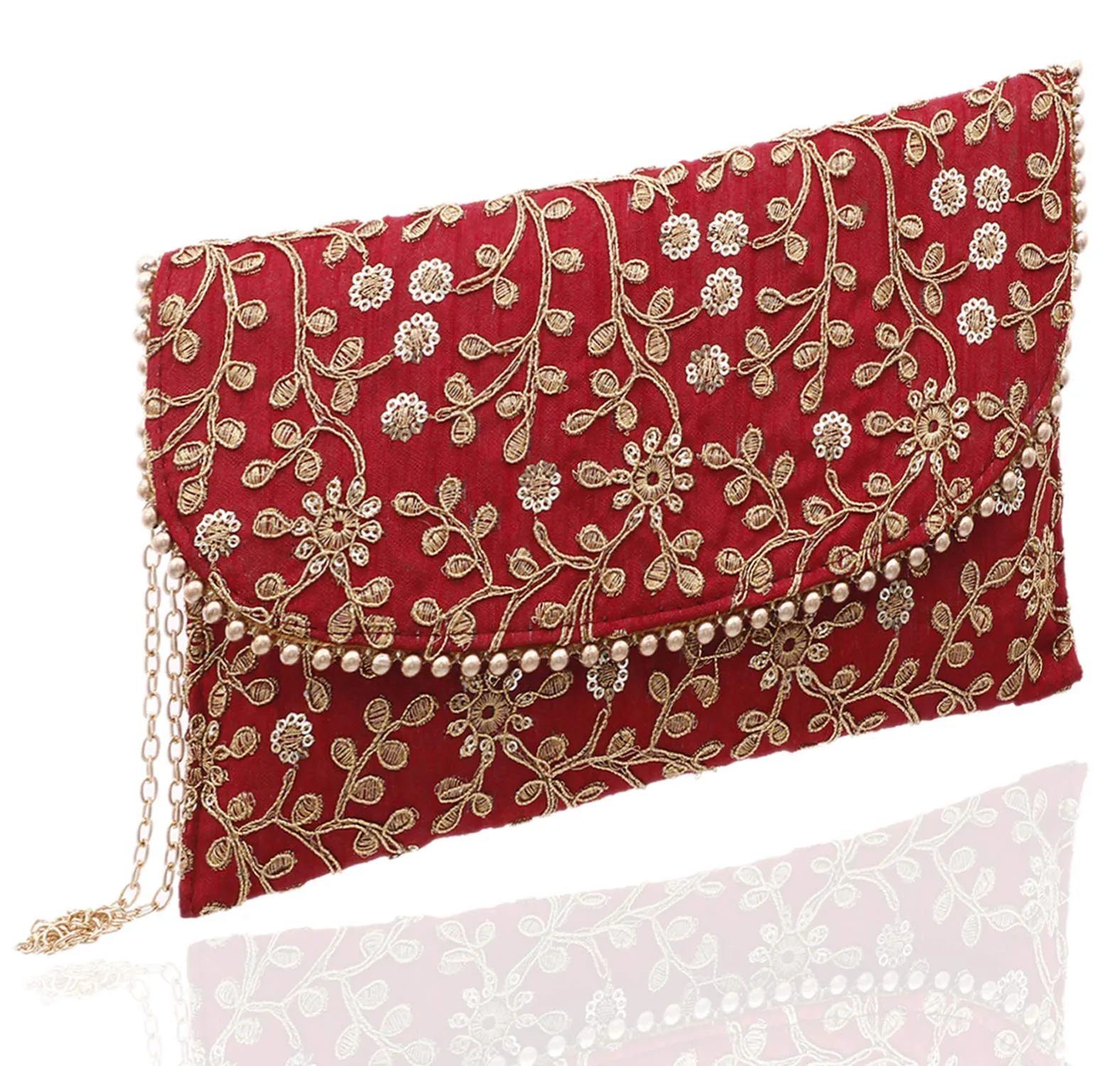 Kuber Industries Women's Handcrafted Embroidered Clutch Bag Purse Handbag for Bridal, Casual, Party, Wedding (Maroon) CTKTC034509