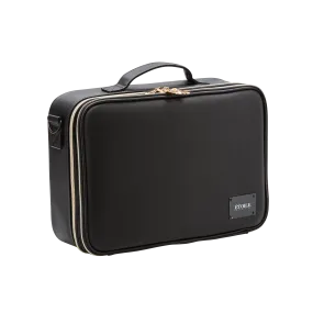 Large Cosmetic Travel Case: Black Leather