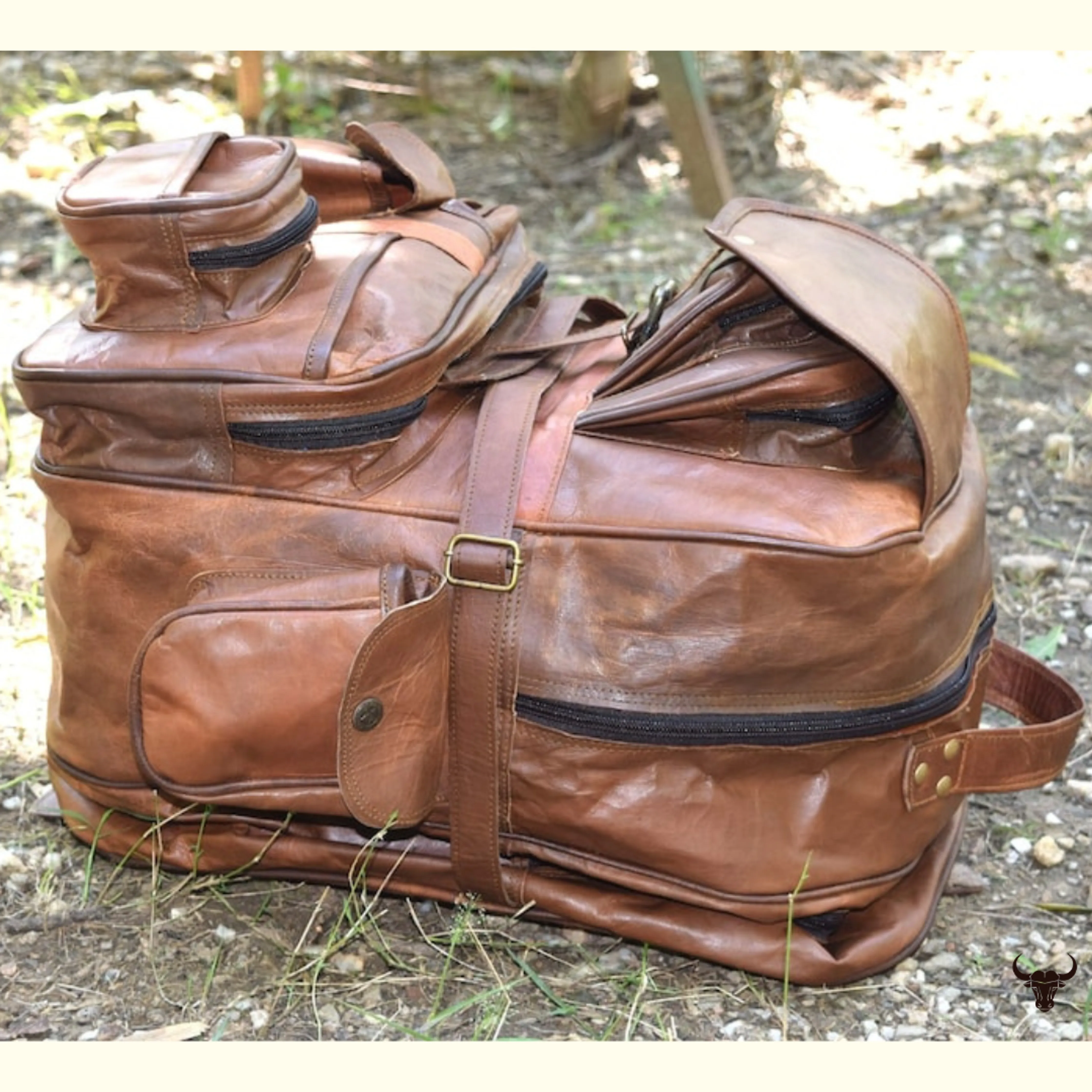 Large Vintage Leather Travel Rucksack Bag