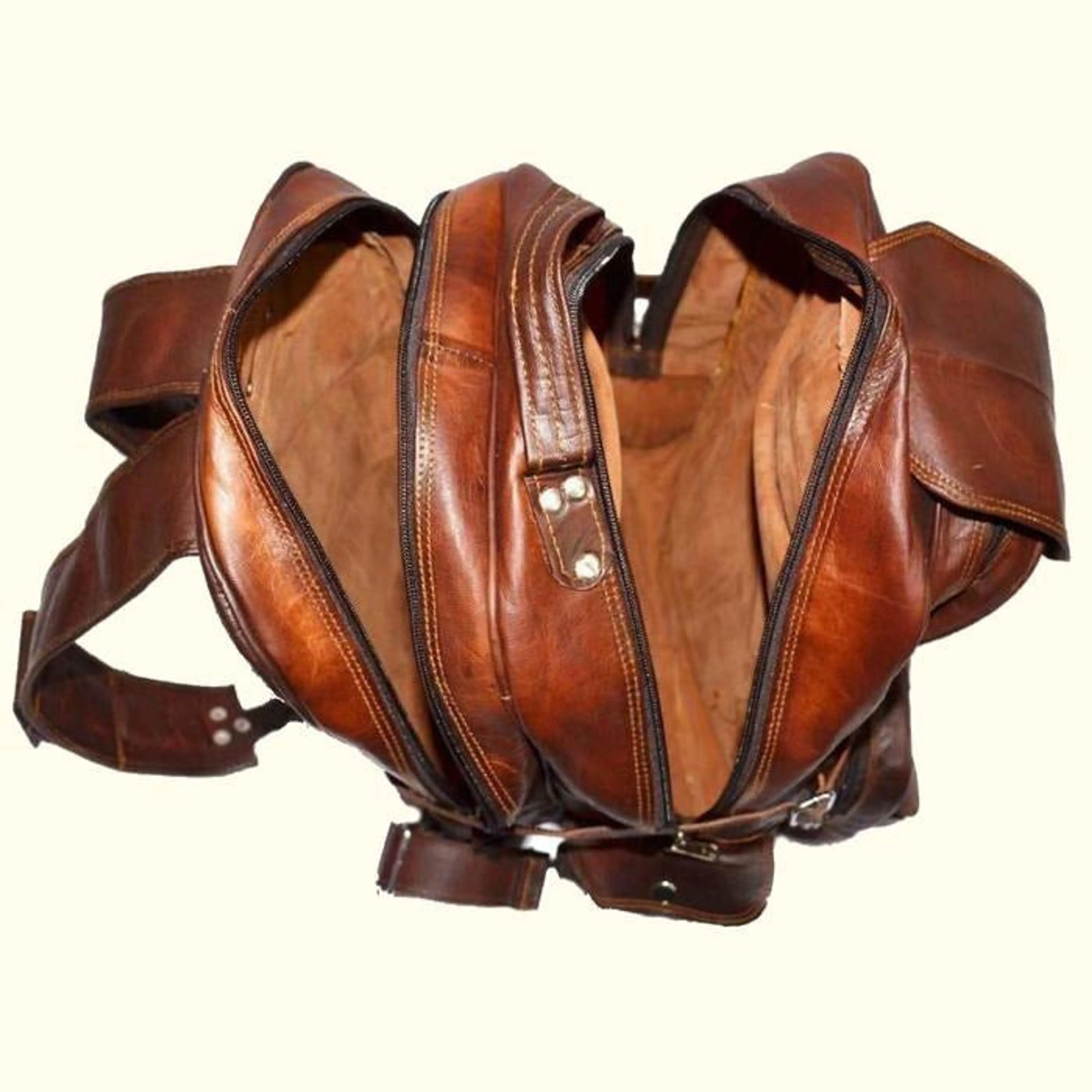 Large Vintage Leather Travel Rucksack Bag