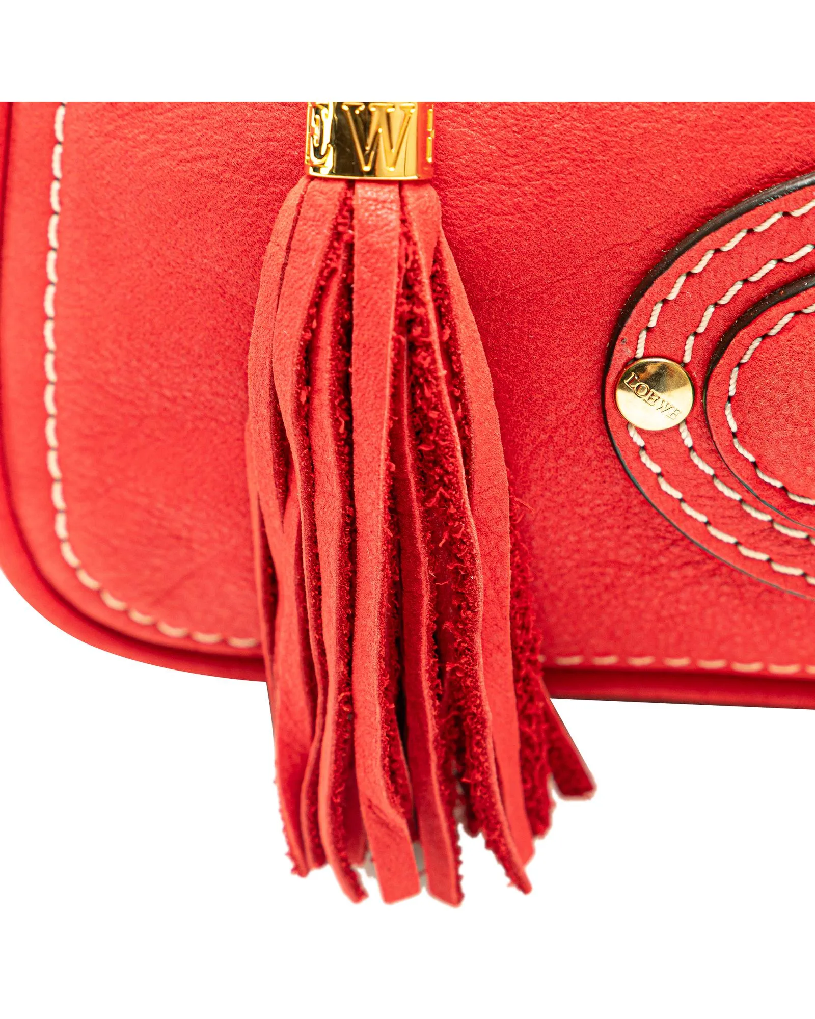 Leather Tassel Handbag with Zip Closure and Exterior Pocket