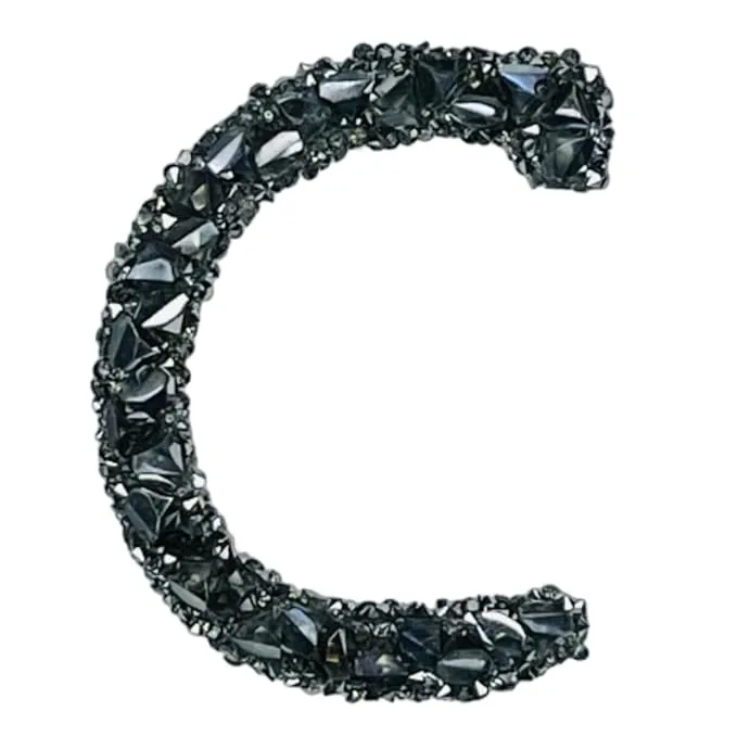 Letter C Black Sparkling Rhinestone Patch