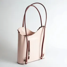 Light Pink Leather Convertible Backpack & Tote Bag, Italian Leather Handbag