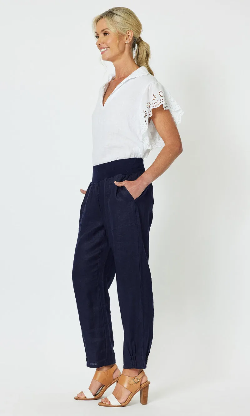 Linen Pant Jersey Waist Navy