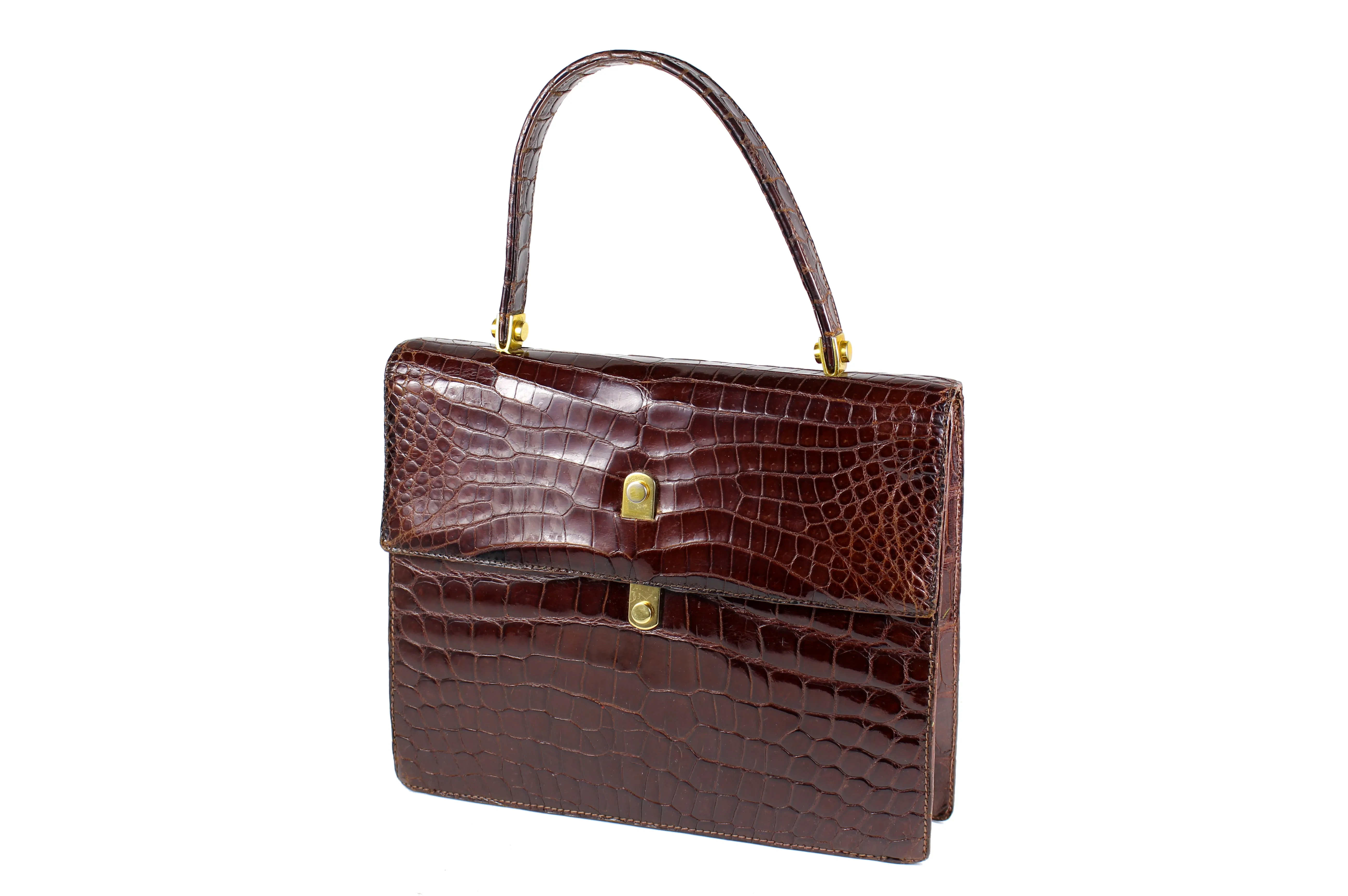 LOEWE brown crocodile flap handbag