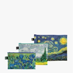 Loqi Recycled Zip Pockets - VINCENT VAN GOGH Starry Night, Wheatfield, Irises