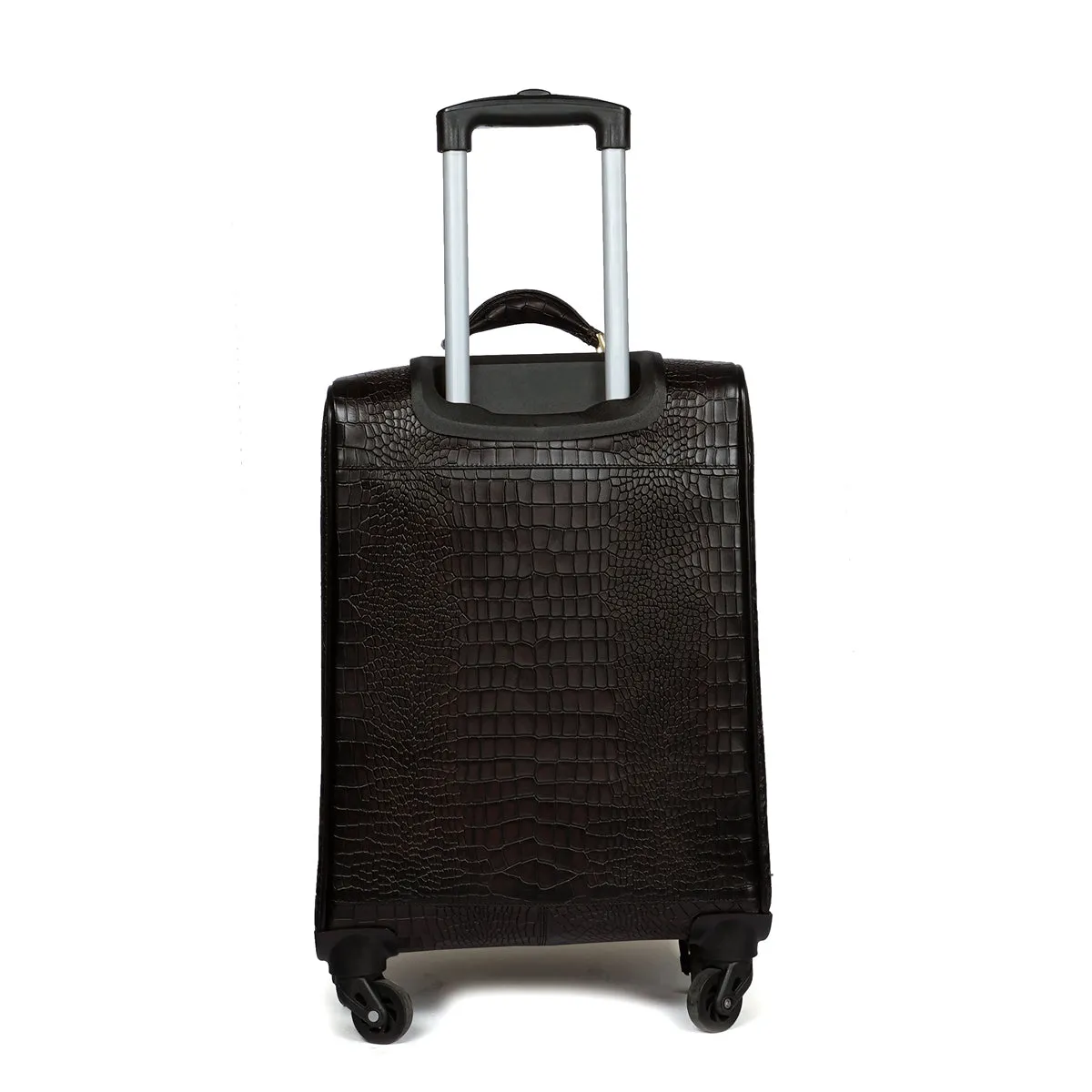 Luxuriously Deep Cut Croco Dark Brown Quad Wheel Cabin Luggage Leather Strolley Travel Bag by Brune & Bareskin