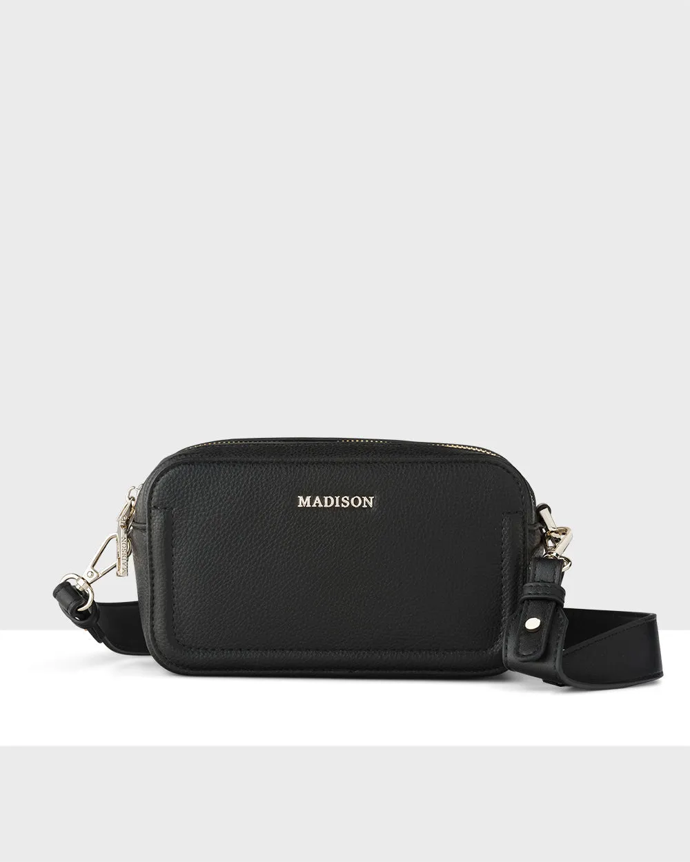 Maddie Double Zip Camera Crossbody Bag   Metallic Stripe Bag Strap