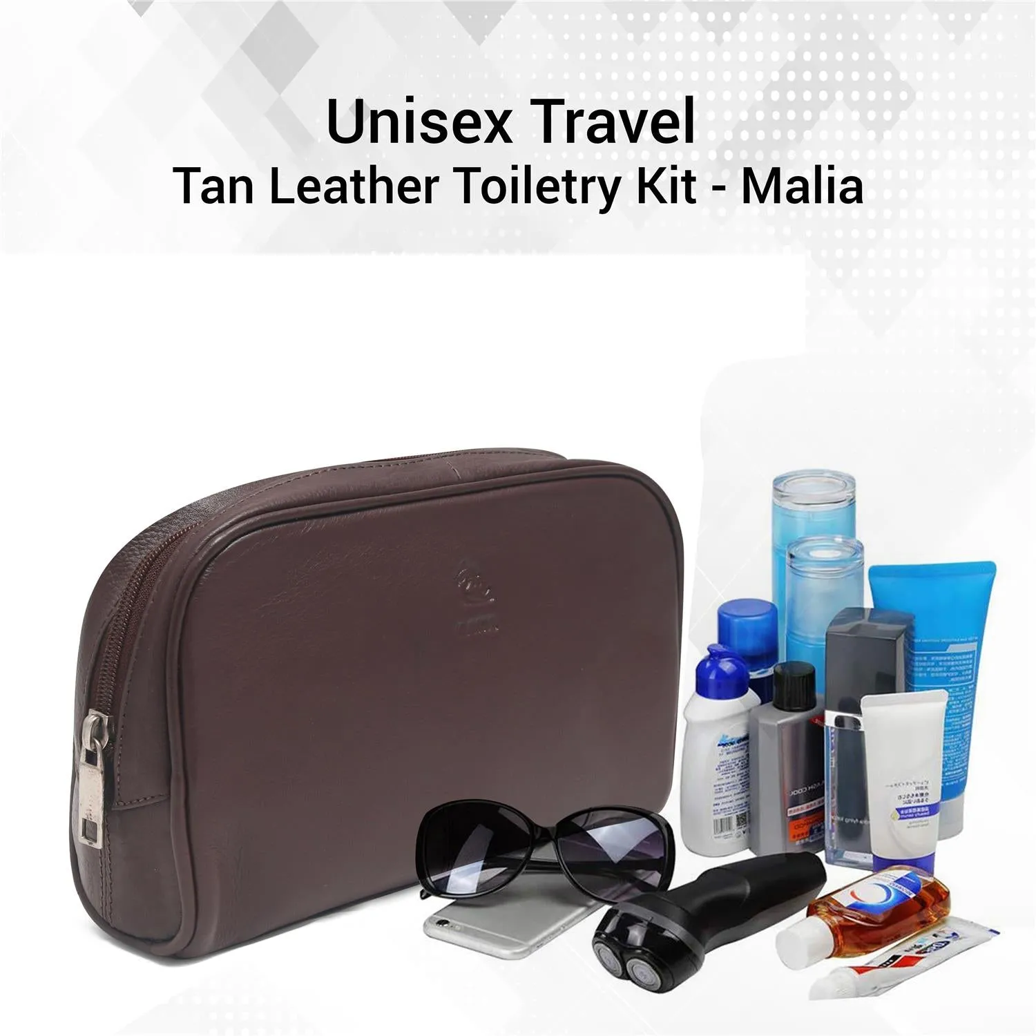 Malia Red Leather Wash Bag for Men and Women