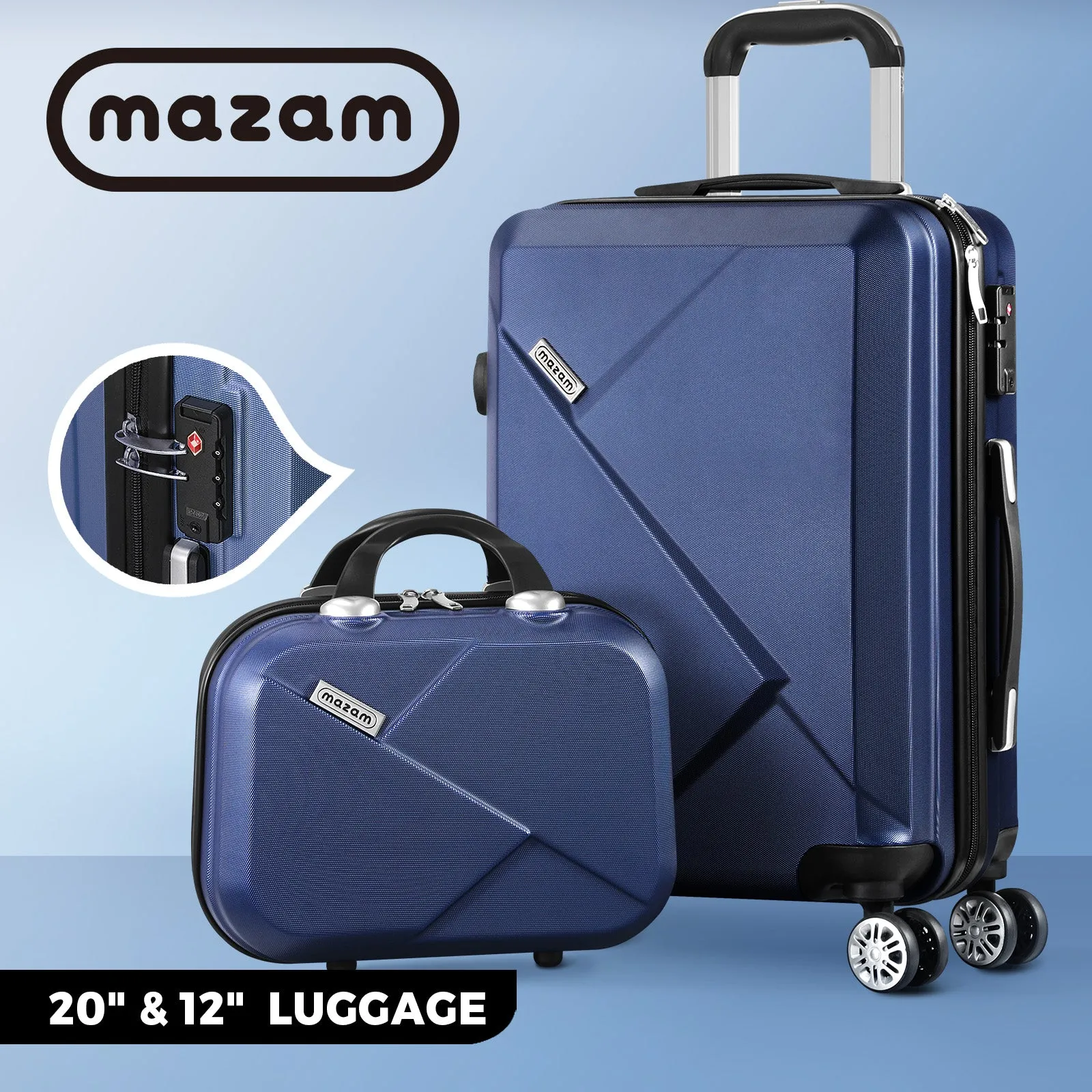 Mazam 2PCS 20 12" Luggage Suitcase Trolley Set Travel TSA Lock Storage Hard Case