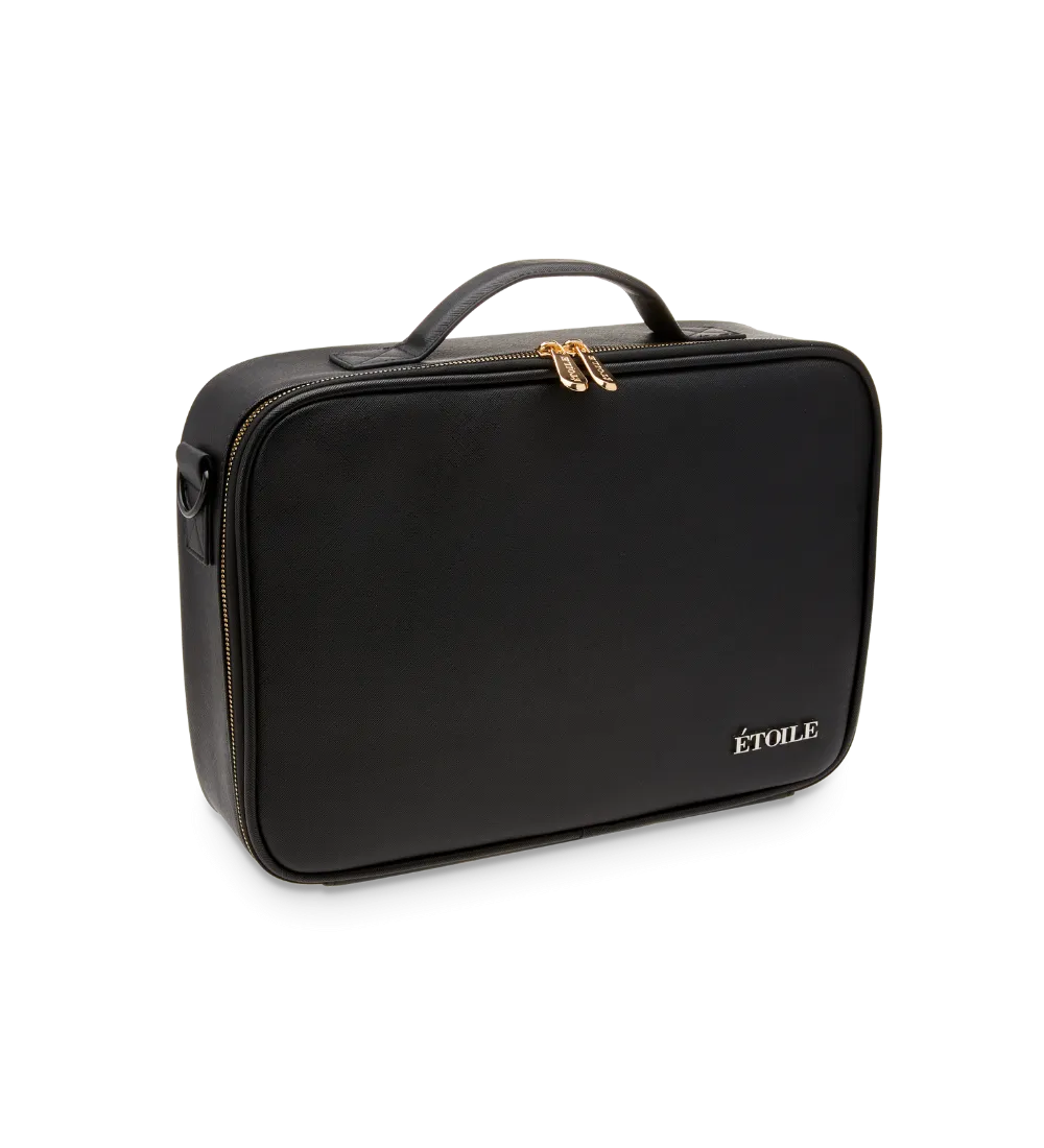 Medium Cosmetic Travel Case: Black Leather