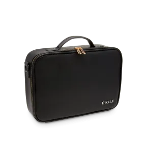 Medium Cosmetic Travel Case: Black Leather