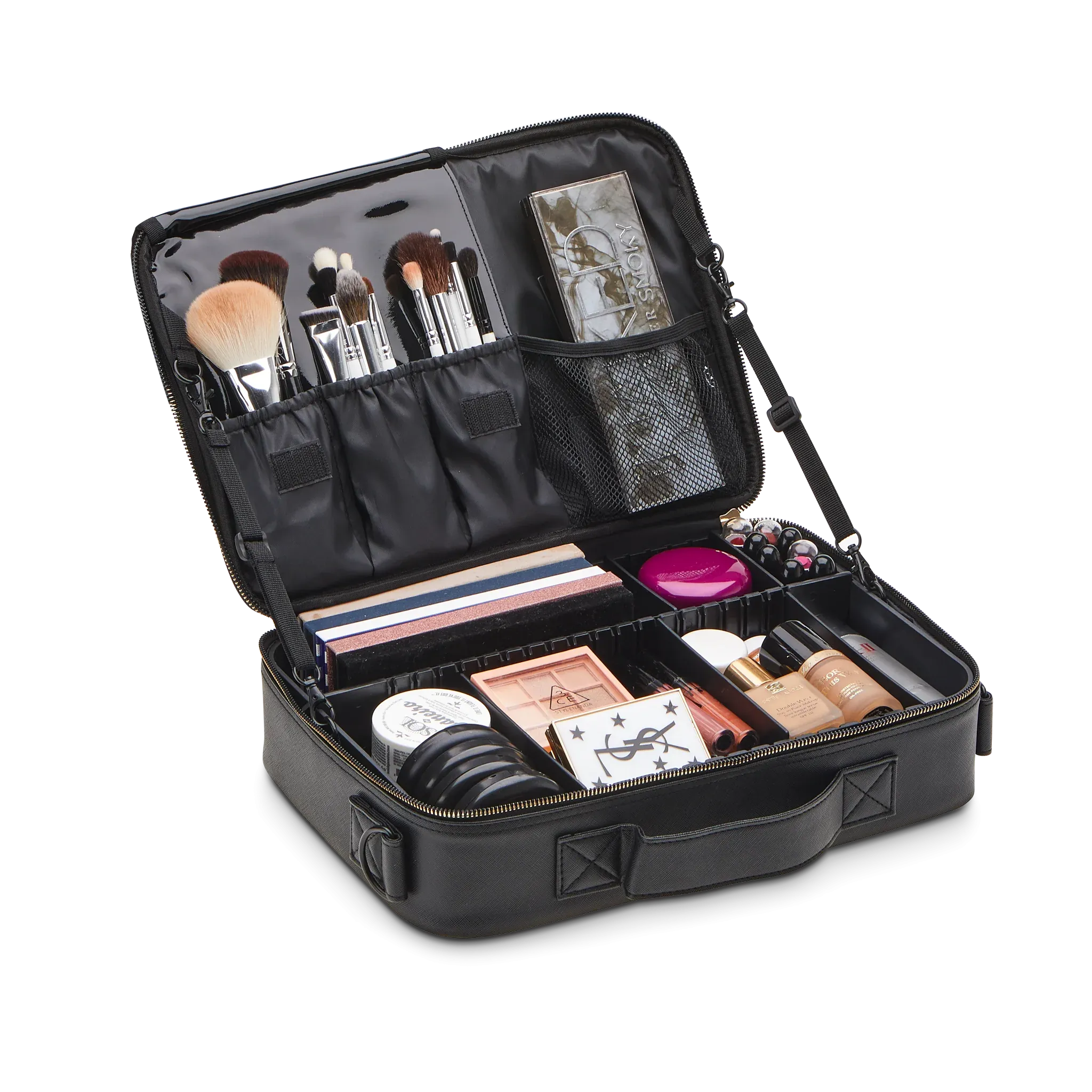 Medium Cosmetic Travel Case: Black Leather