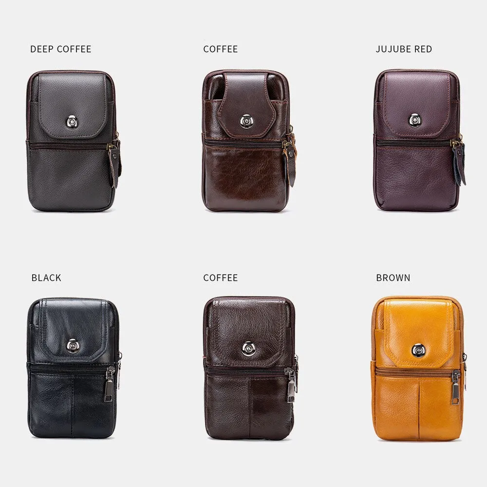 Men Genuine Leather Multifunctional Vintage 6.3 Inch Phone Bag Card Case Cowhide Waist