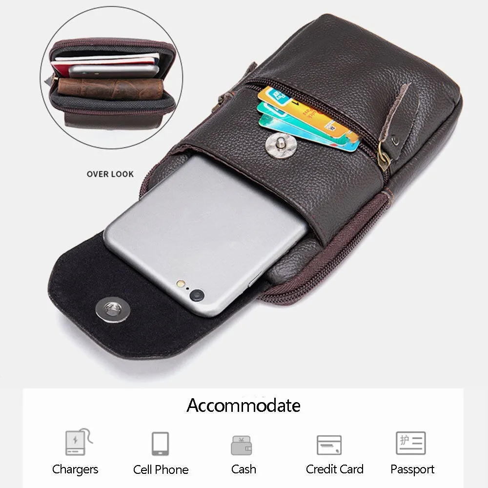 Men Genuine Leather Multifunctional Vintage 6.3 Inch Phone Bag Card Case Cowhide Waist