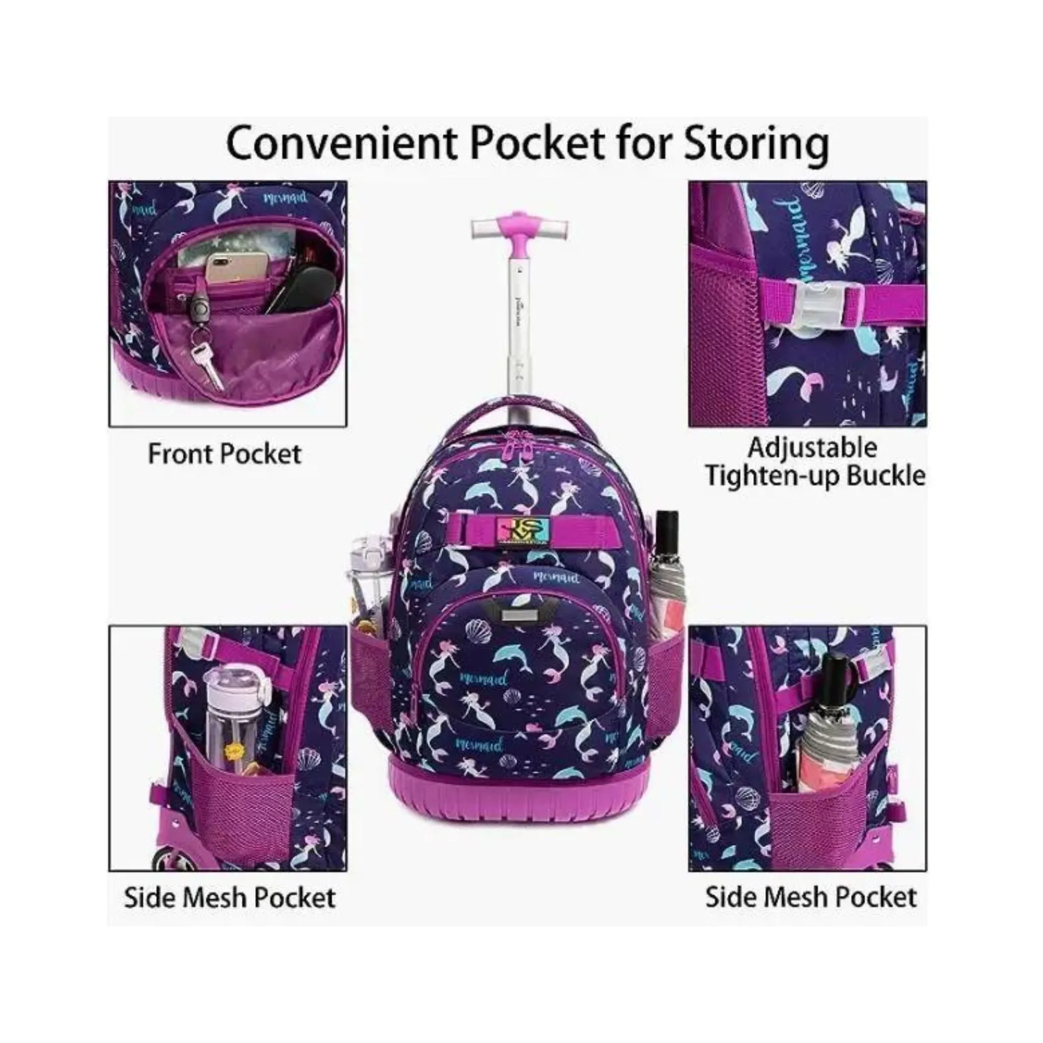 Mermaid 3-Piece Backpack Trolley Set