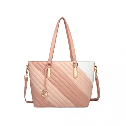 Miss Lulu Pink Contrast Colour Twill Leather Handbag Tote Bag - Stylish & Versatile