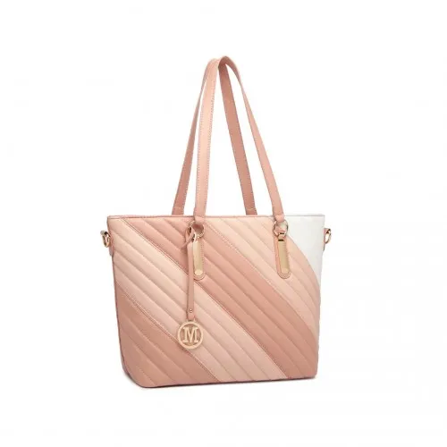 Miss Lulu Pink Contrast Colour Twill Leather Handbag Tote Bag - Stylish & Versatile