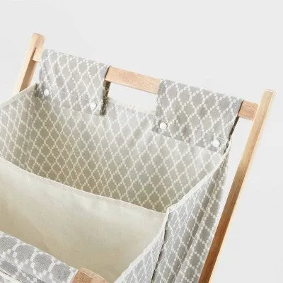 New - Wooden X-Frame Double Hamper Gray Diamond Print - Brightroom