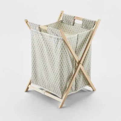 New - Wooden X-Frame Double Hamper Gray Diamond Print - Brightroom