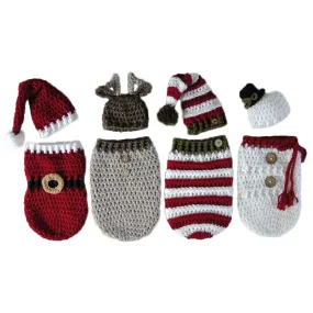 Newborn Baby Crochet Knitted Photography Wrap Christmas Bebe Santa Elk Sleeping Bag   Hat Xmas Costumes Photo Props Accessories