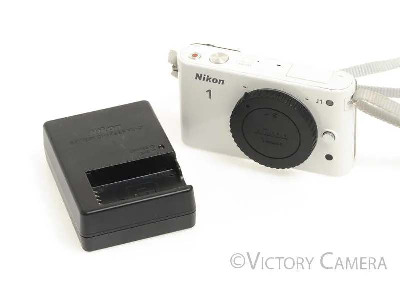 Nikon 1 J1 White Mirrorless 10.1MP Digital Camera Body -Clean-