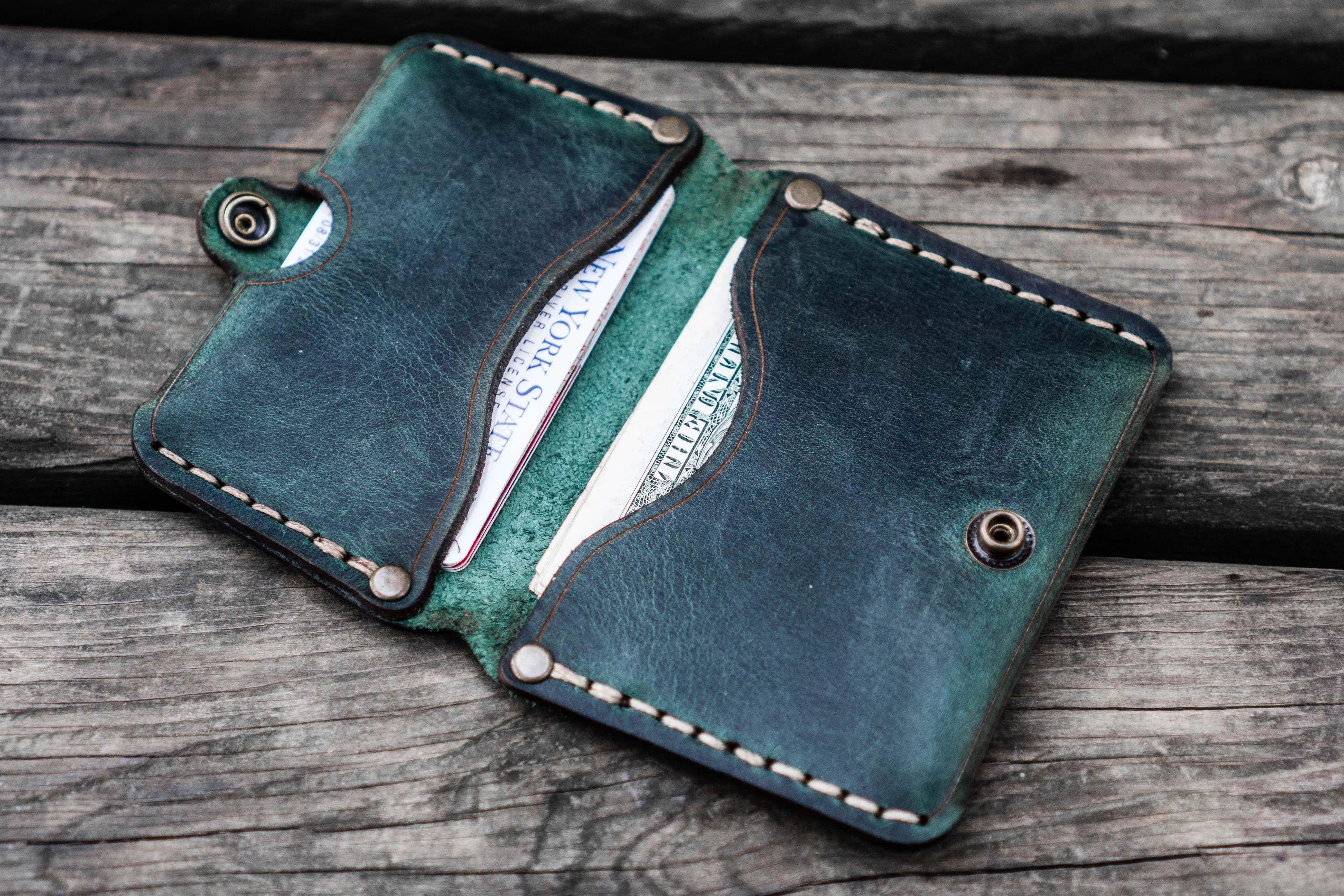 No.38 Personalized Minimalist Hanmade Leather Wallet - Crazy Horse Forest Green