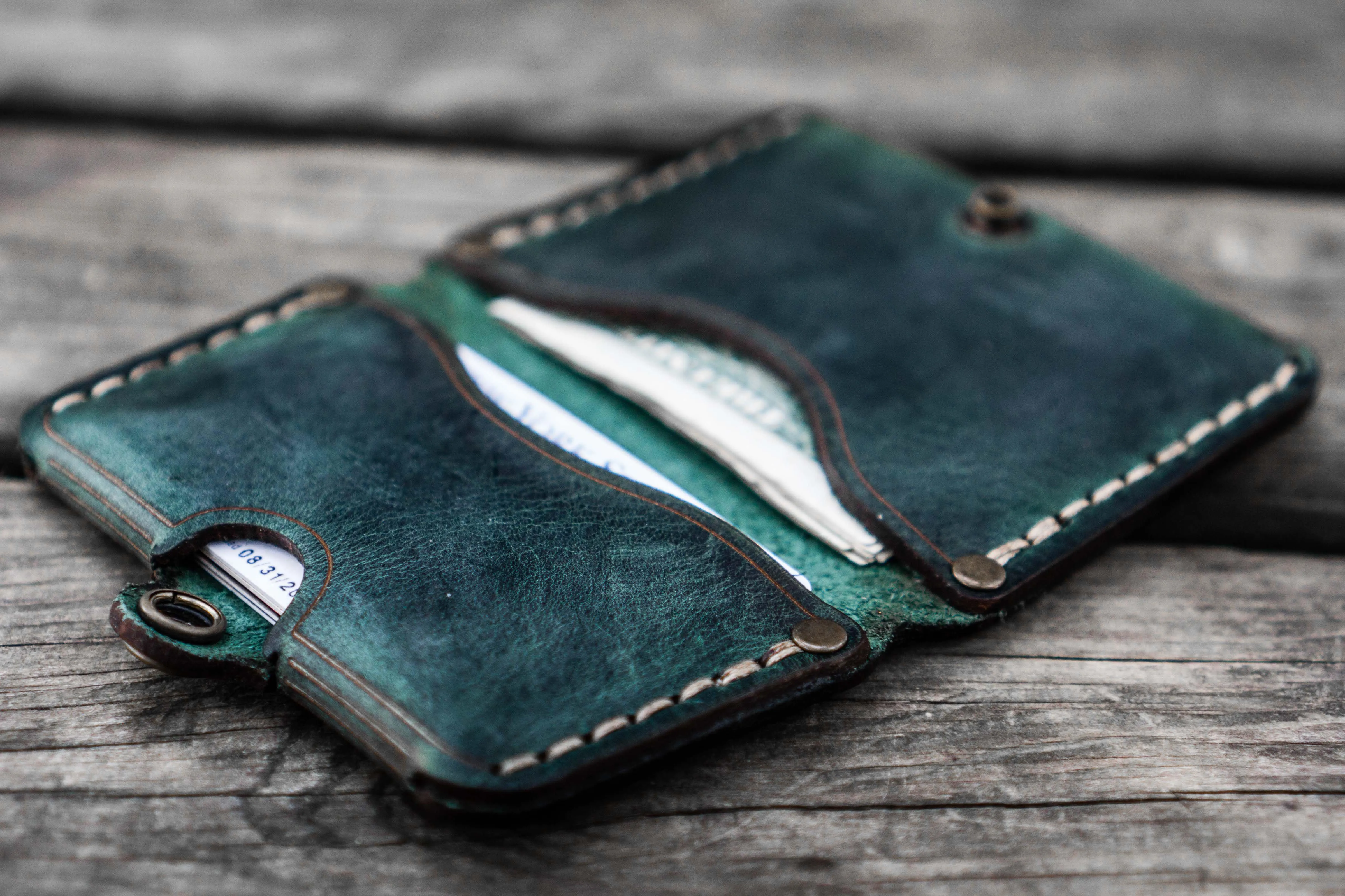 No.38 Personalized Minimalist Hanmade Leather Wallet - Crazy Horse Forest Green