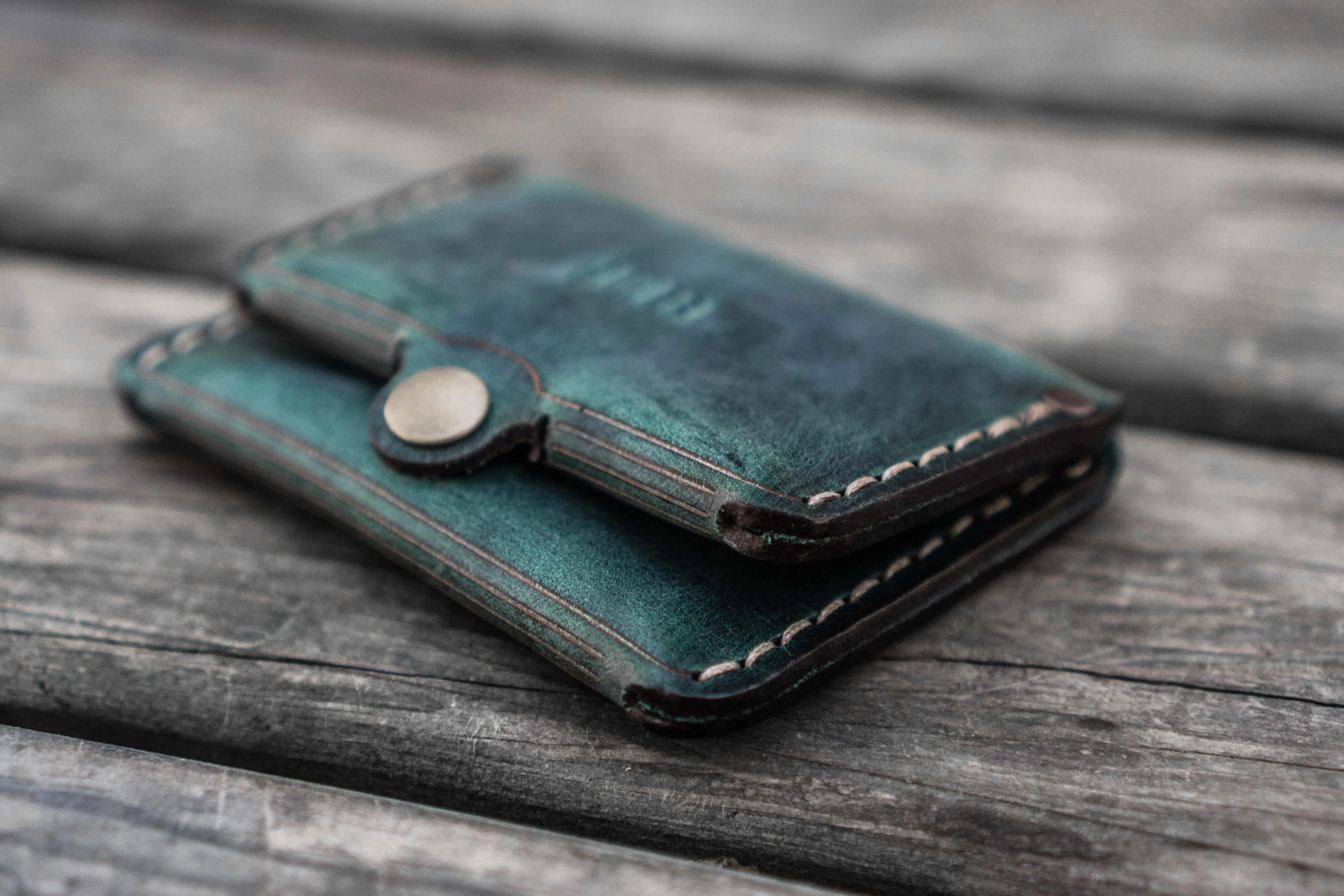 No.38 Personalized Minimalist Hanmade Leather Wallet - Crazy Horse Forest Green