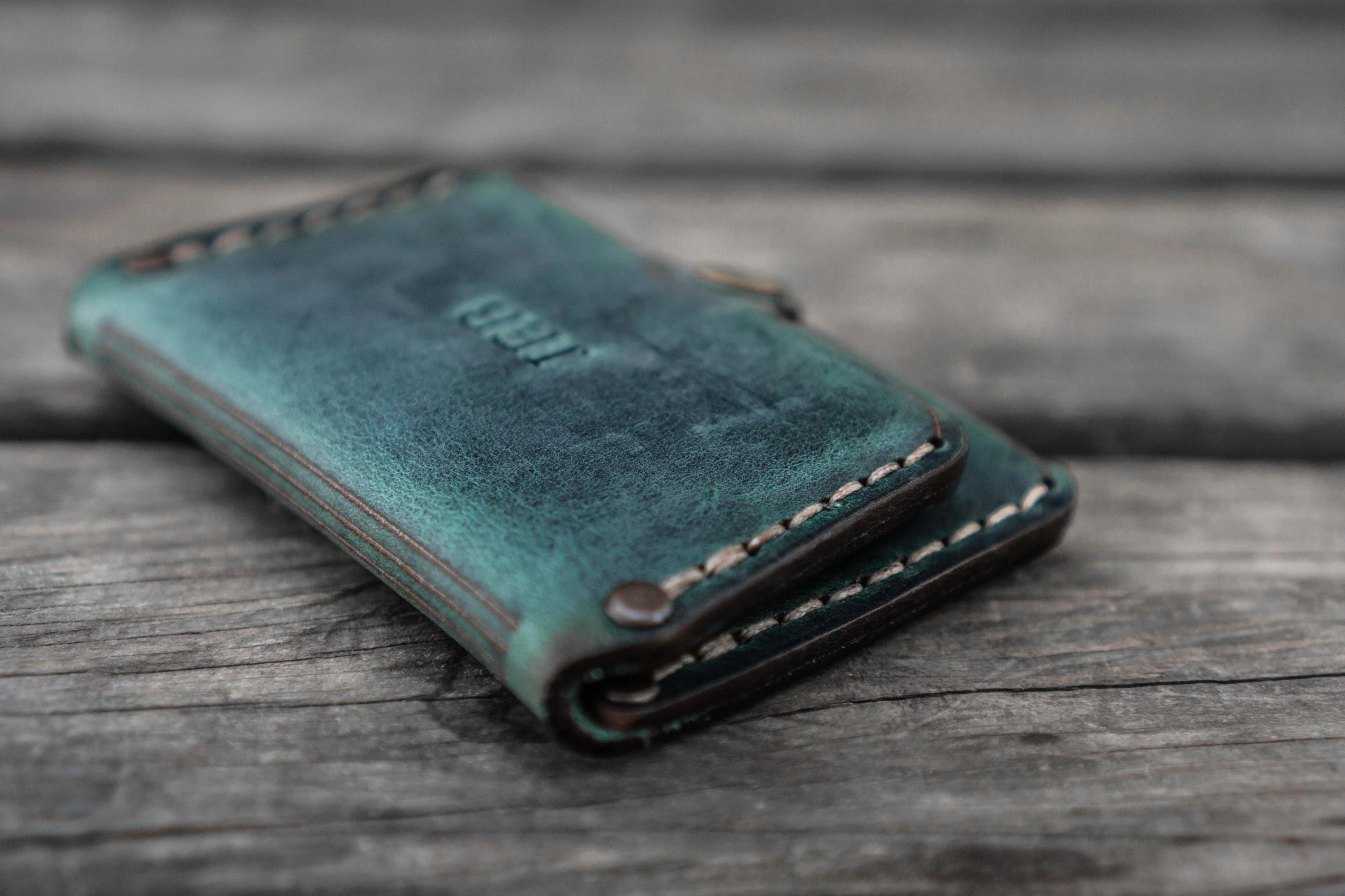 No.38 Personalized Minimalist Hanmade Leather Wallet - Crazy Horse Forest Green