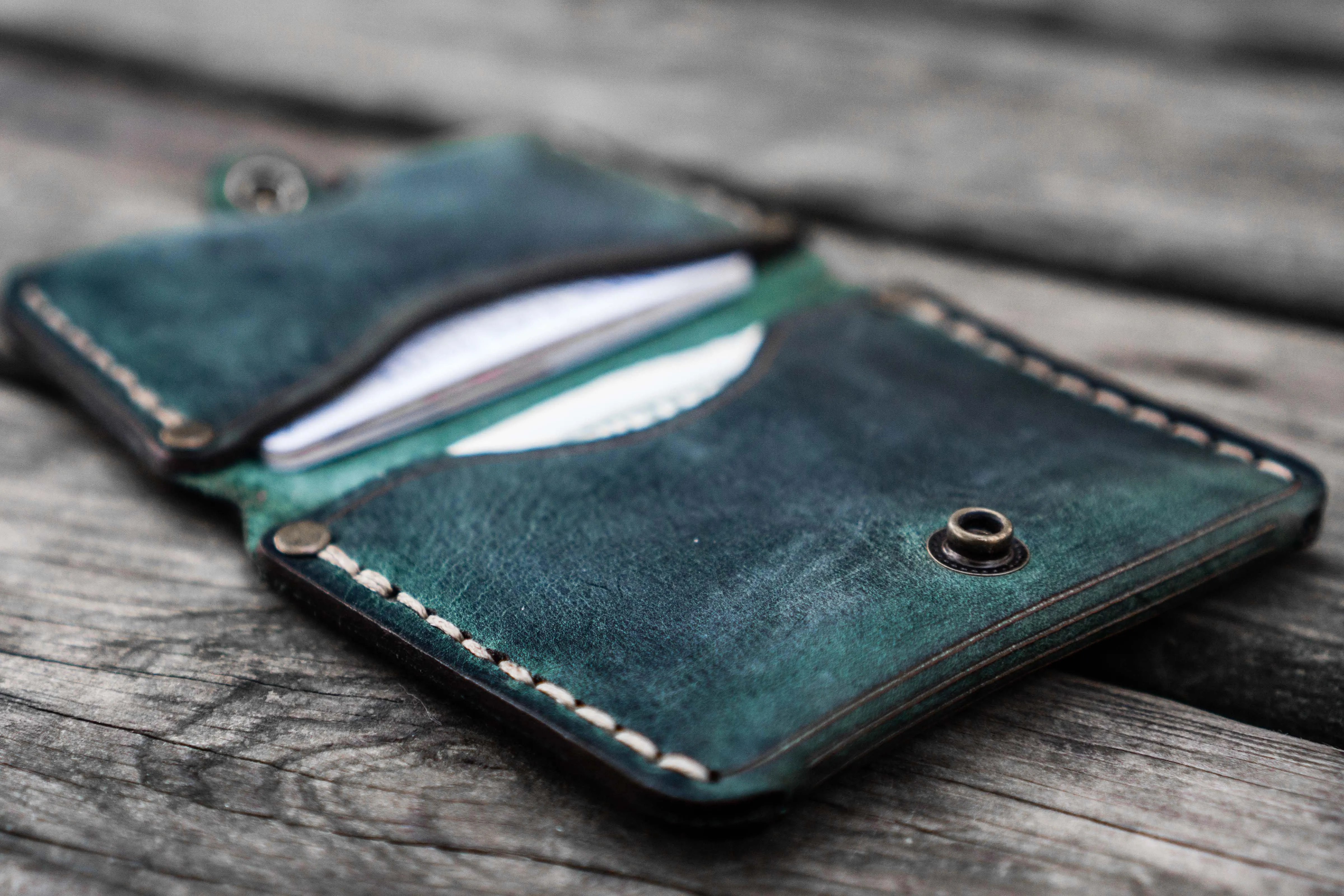 No.38 Personalized Minimalist Hanmade Leather Wallet - Crazy Horse Forest Green