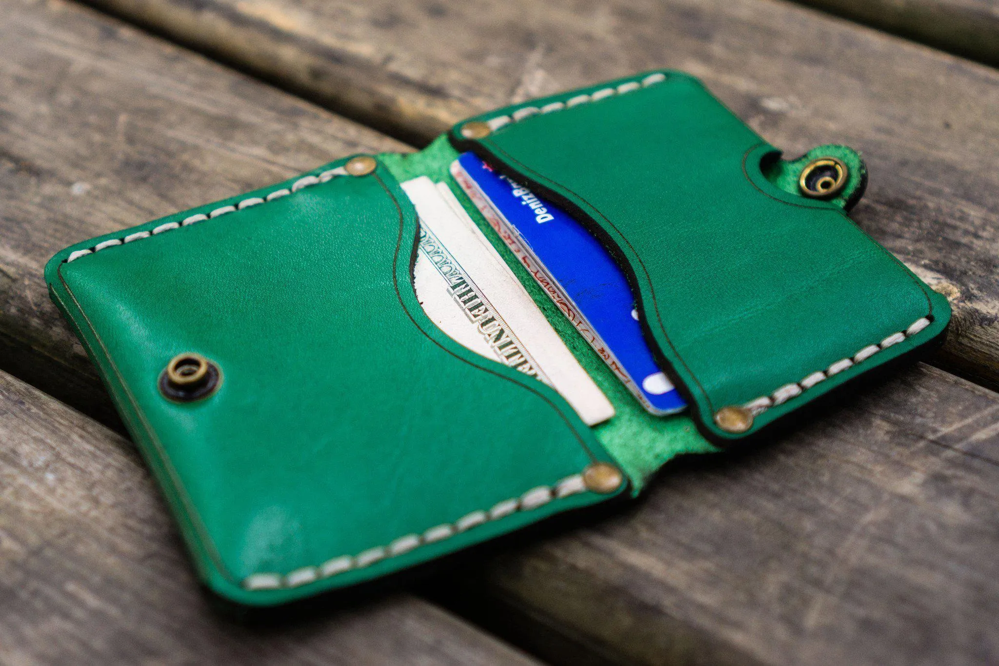 No.38 Personalized Minimalist Hanmade Leather Wallet - Green