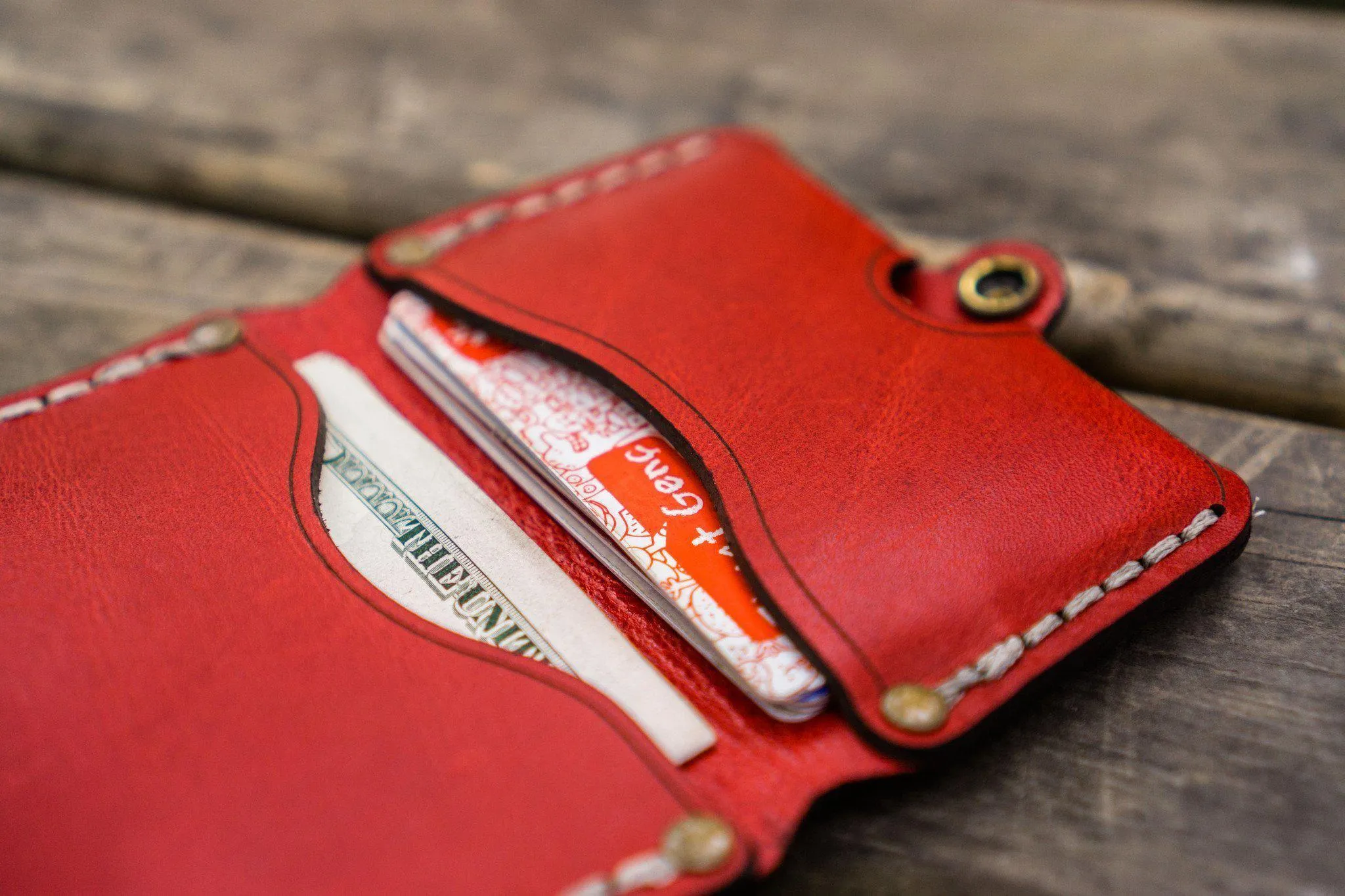 No.38 Personalized Minimalist Hanmade Leather Wallet - Red