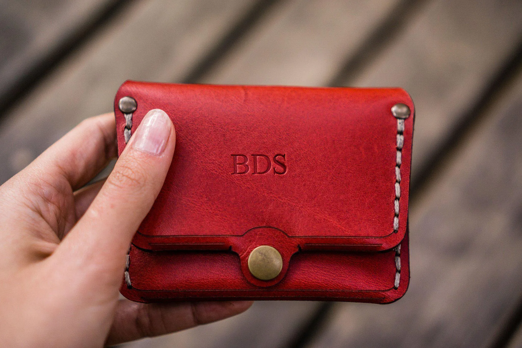 No.38 Personalized Minimalist Hanmade Leather Wallet - Red