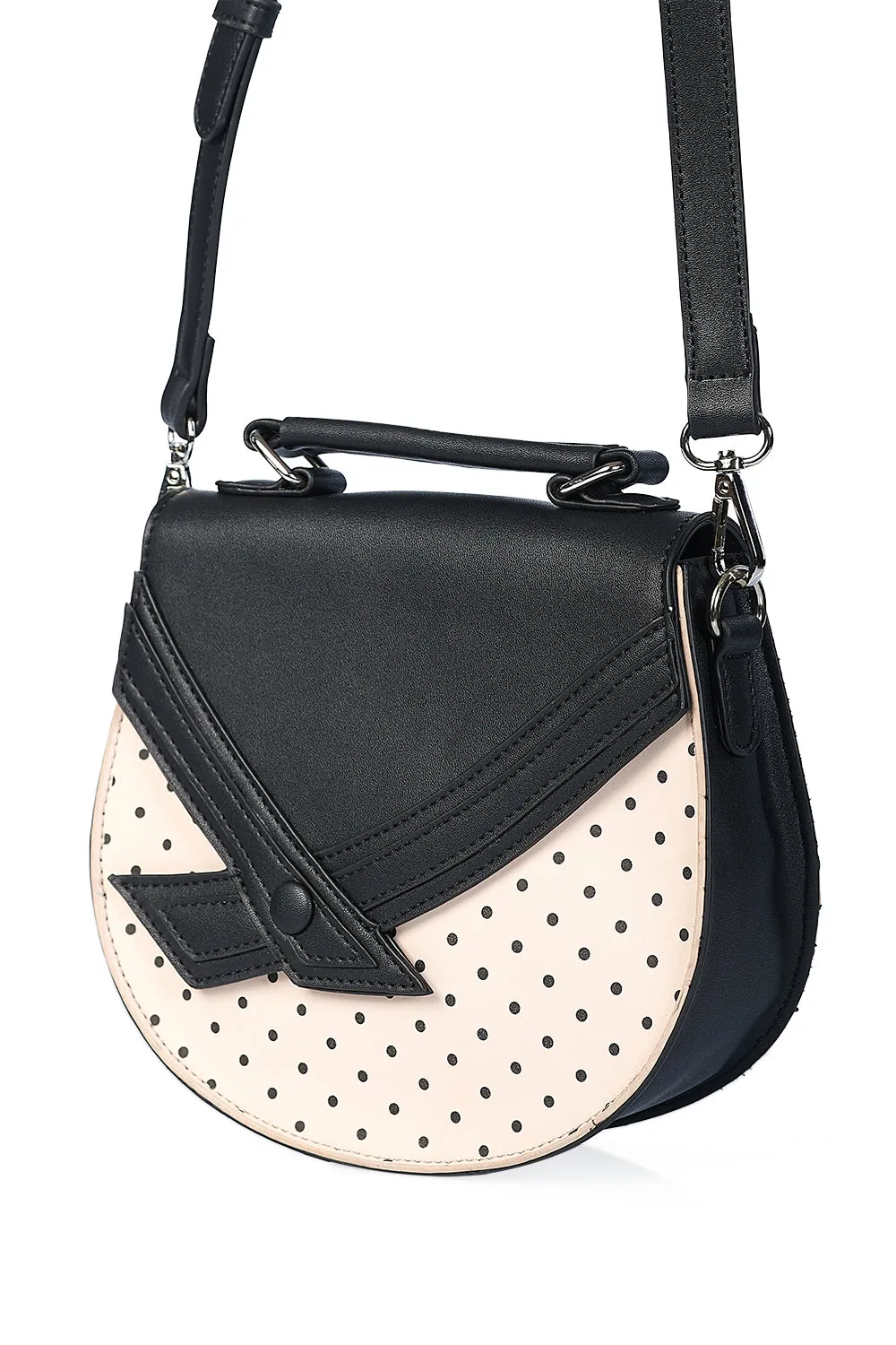 Nude Black Polka Dot Unique Handbag With Detachable Shoulder Strap