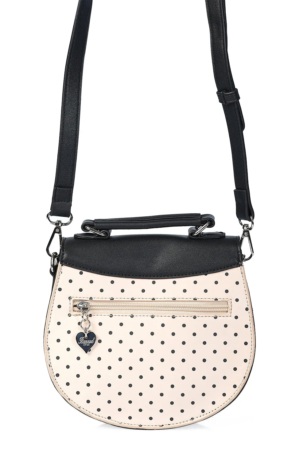 Nude Black Polka Dot Unique Handbag With Detachable Shoulder Strap