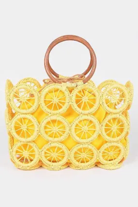 O Ring Handle Weaved Straw Yellow Summer Bag