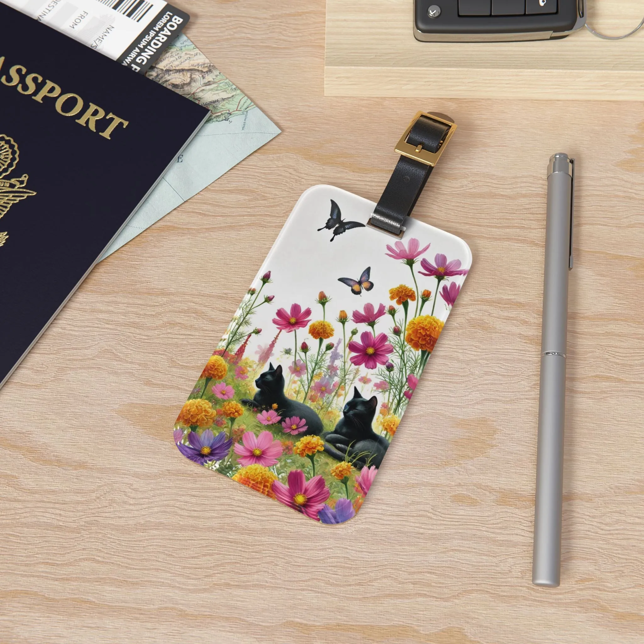 October Birth Month Flowers - Cat Lover - Luggage Tag - Travel Gift