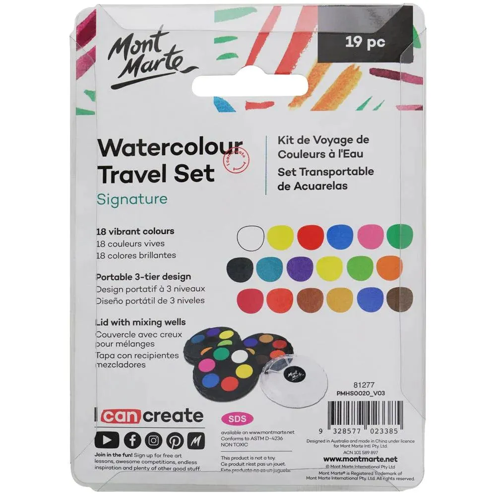 Paint Set - Watercolour Travel Disc 18pc - Mont Marte