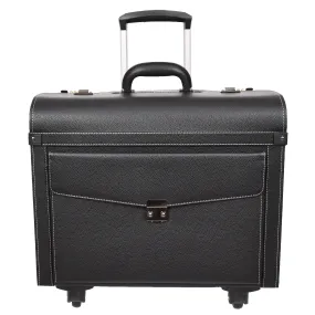 Pilot Case Faux Leather 4 Wheels Cabin Size Dual Lock Business Travel Bag Aero Black