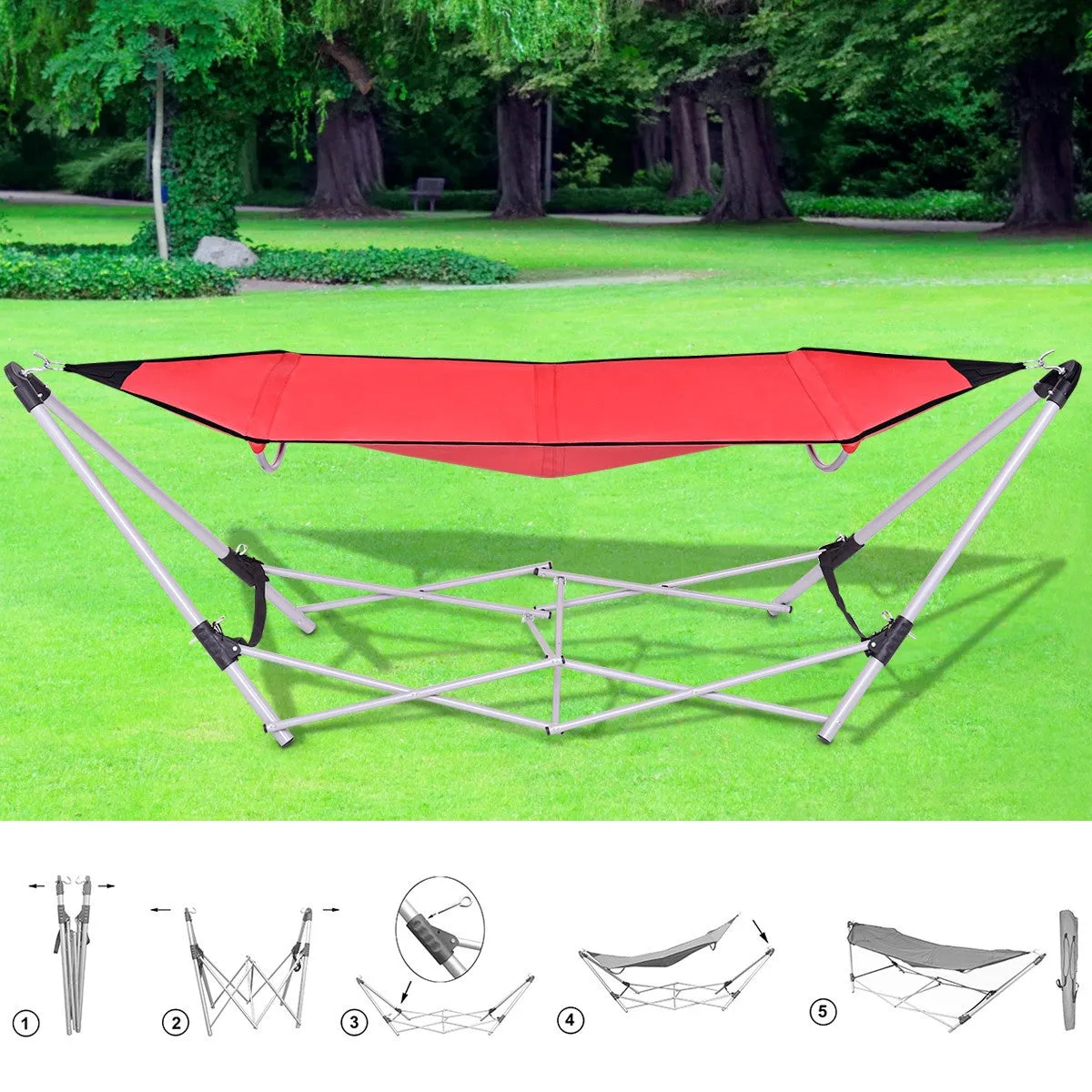 Portable Folding Steel Frame Hammock with Bag