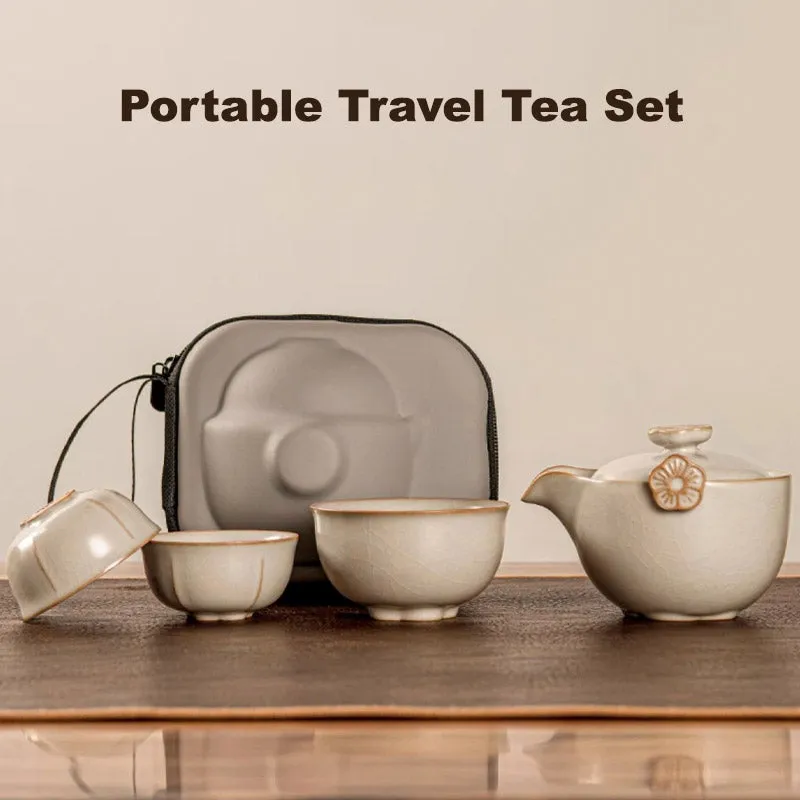 Portable Travel Tea Set - Ru Kiln Ceramic Teacup Set