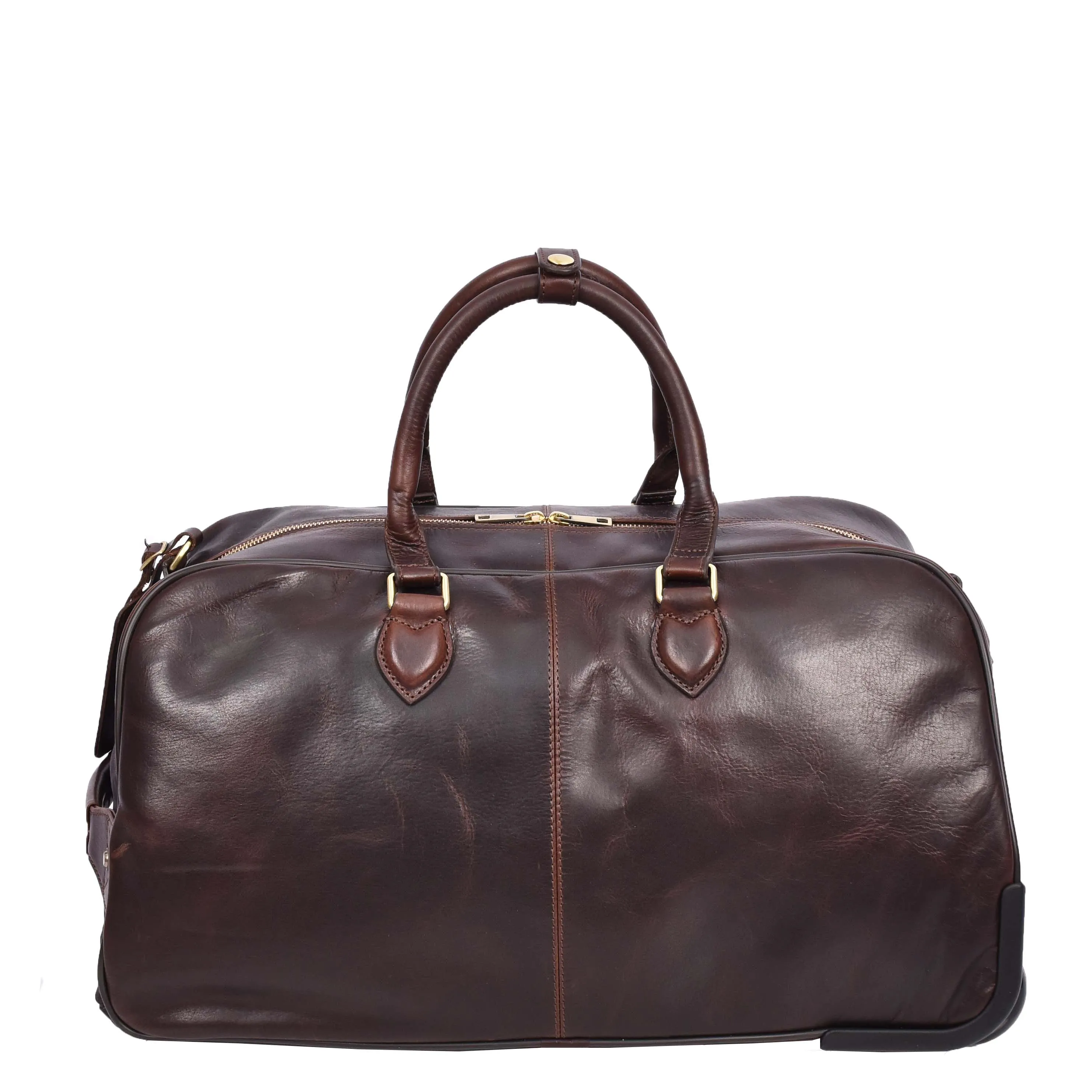 Premium Leather Wheeled Holdall Cabin Size Weekend Travel Duffle Bag AL50 Brown